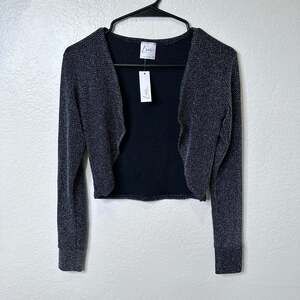 Livi by Olivia Rae Black Silver Metallic Shimmer Cropped Shrug Cardigan - XS